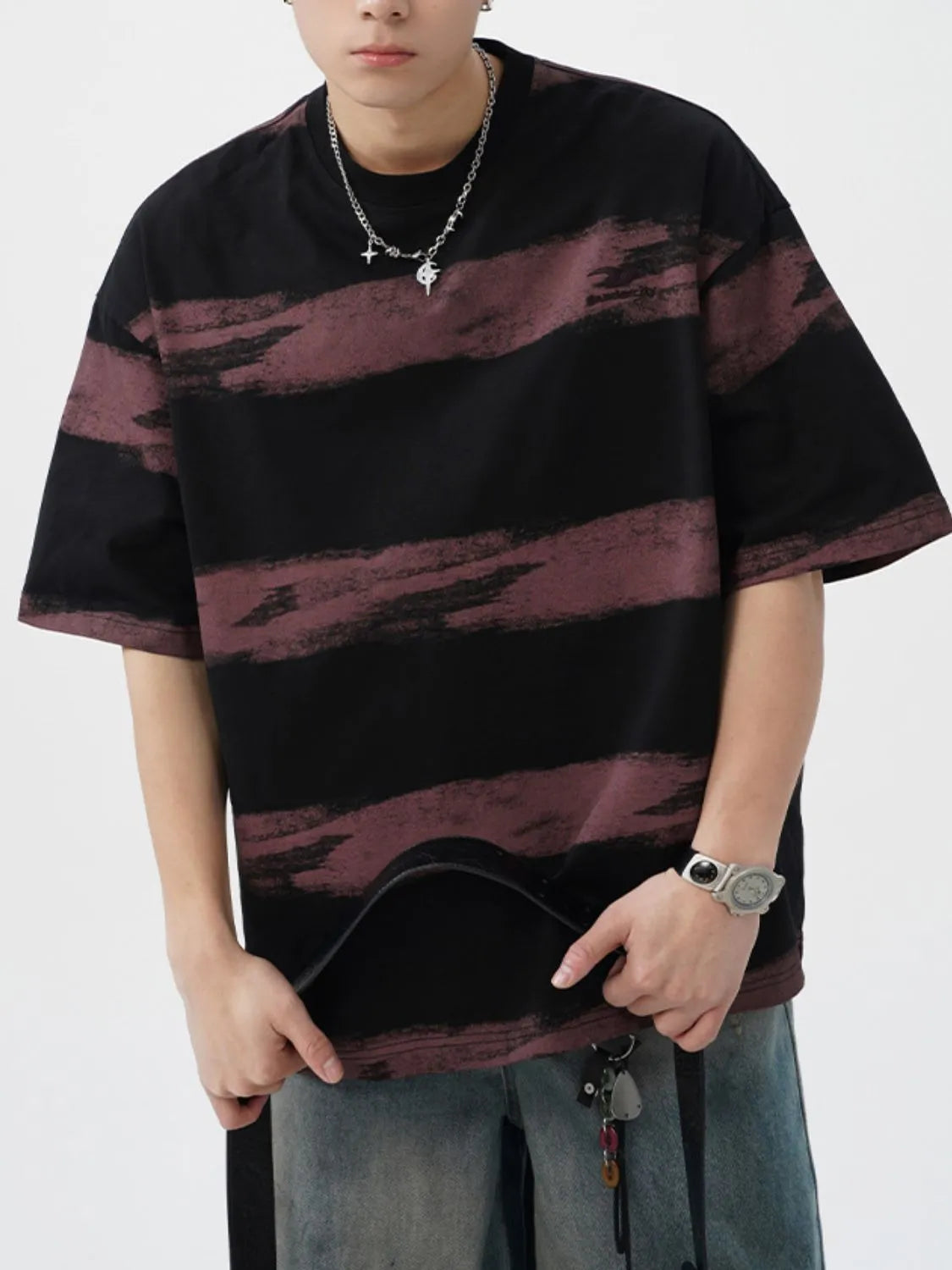 Men's Plus Size Basic style Round Neck Striped T-Shirt NicholesGifts
