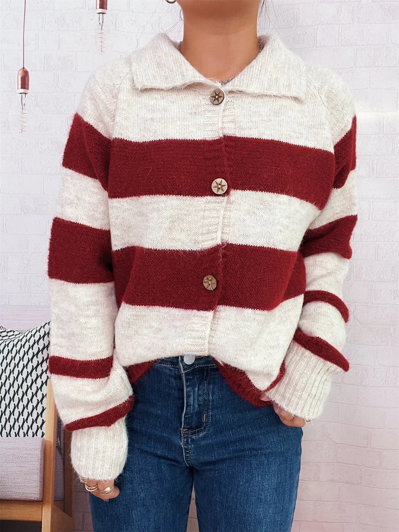 Striped Button-Up Cozy Cardigan
