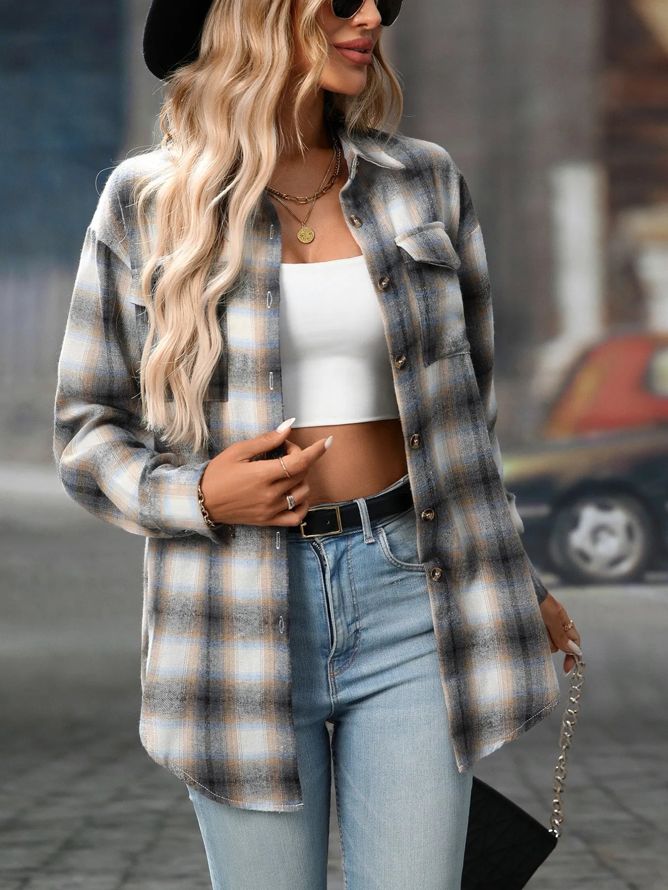 Oversized Plaid Button-Up Shirt NicholesGifts