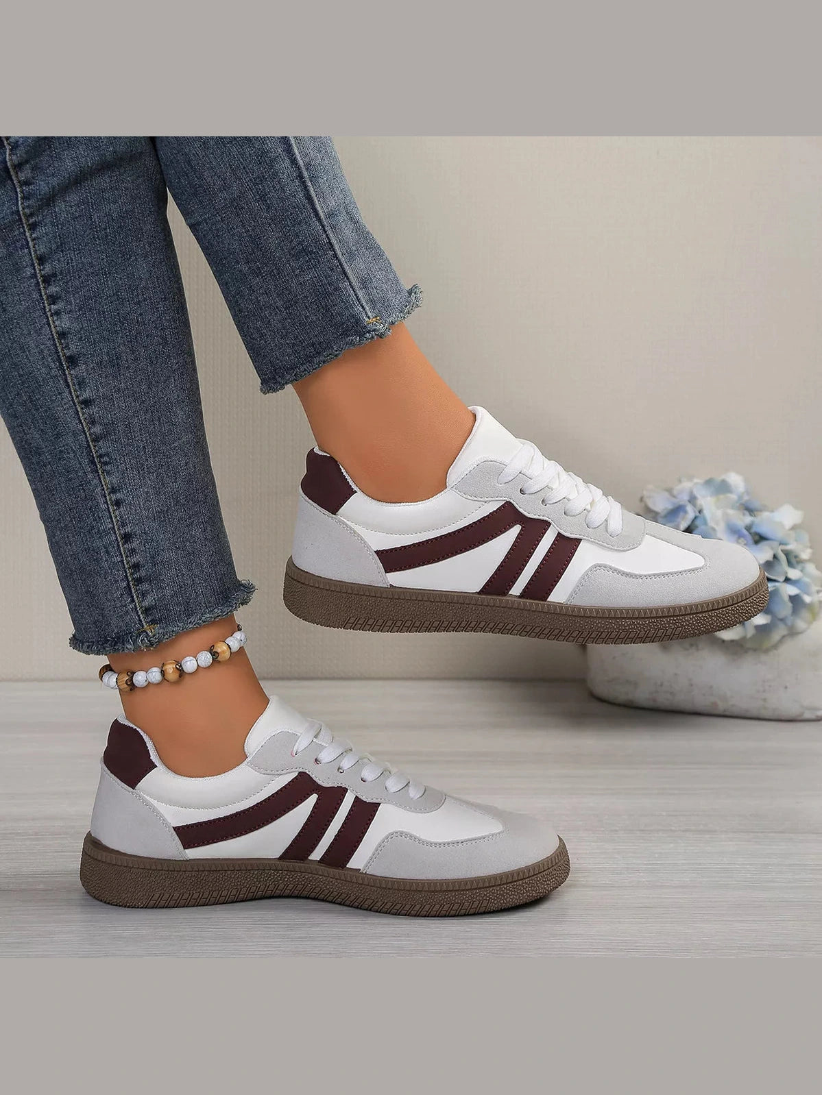 Women Striped Lace-Up Casual Sneakers nicholesgifts