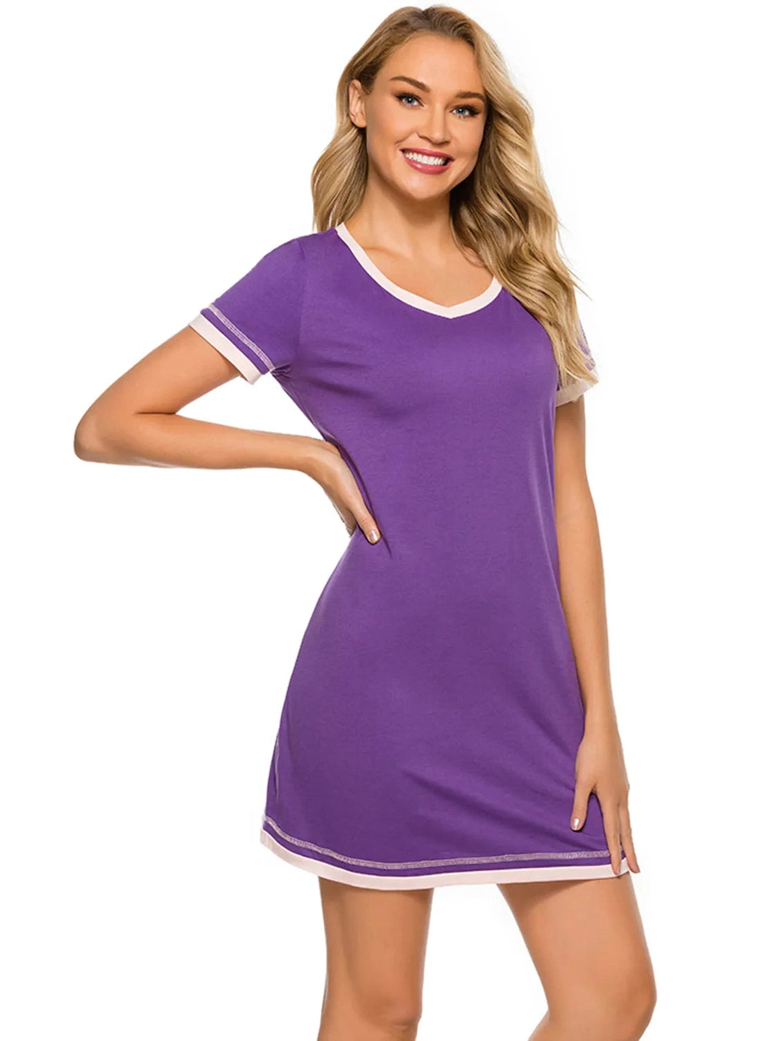 Contrast Trim Short Sleeve Lounge Dress nicholesgifts