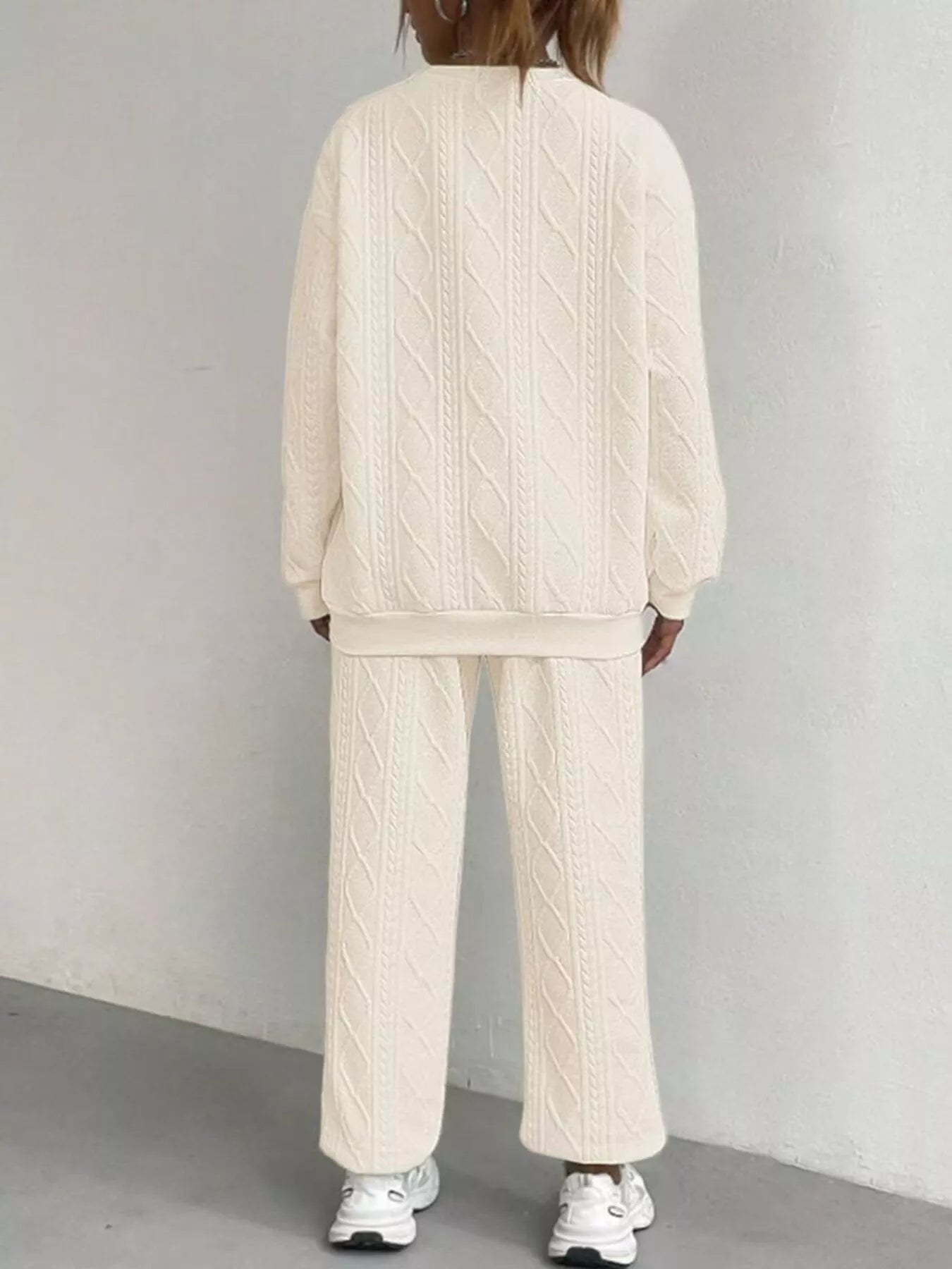 Texture Round Neck Top and Pants Set nicholesgifts
