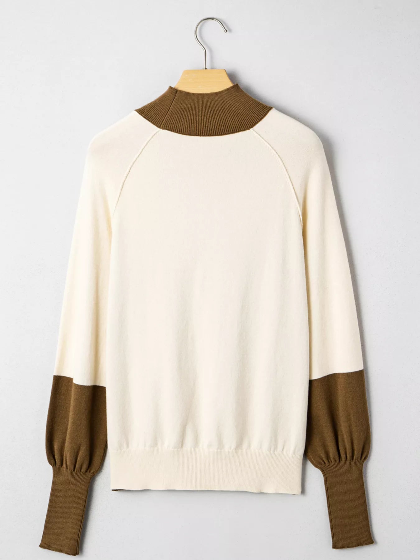 Color Block Mock Neck Long Sleeve Sweater Trendsi