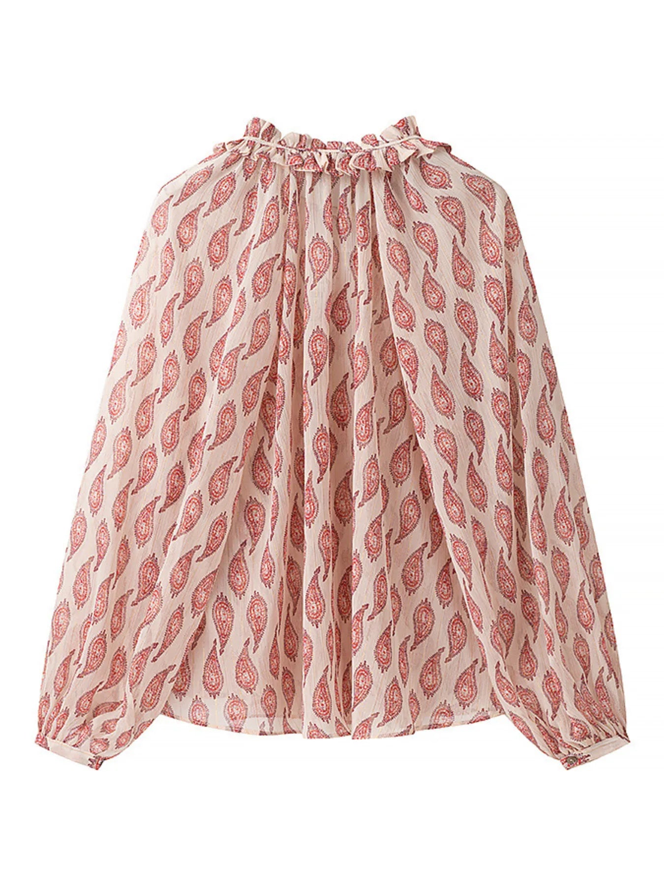 Women Paisley Print Frill Tie Neck Long Sleeve Blouse NicholesGifts