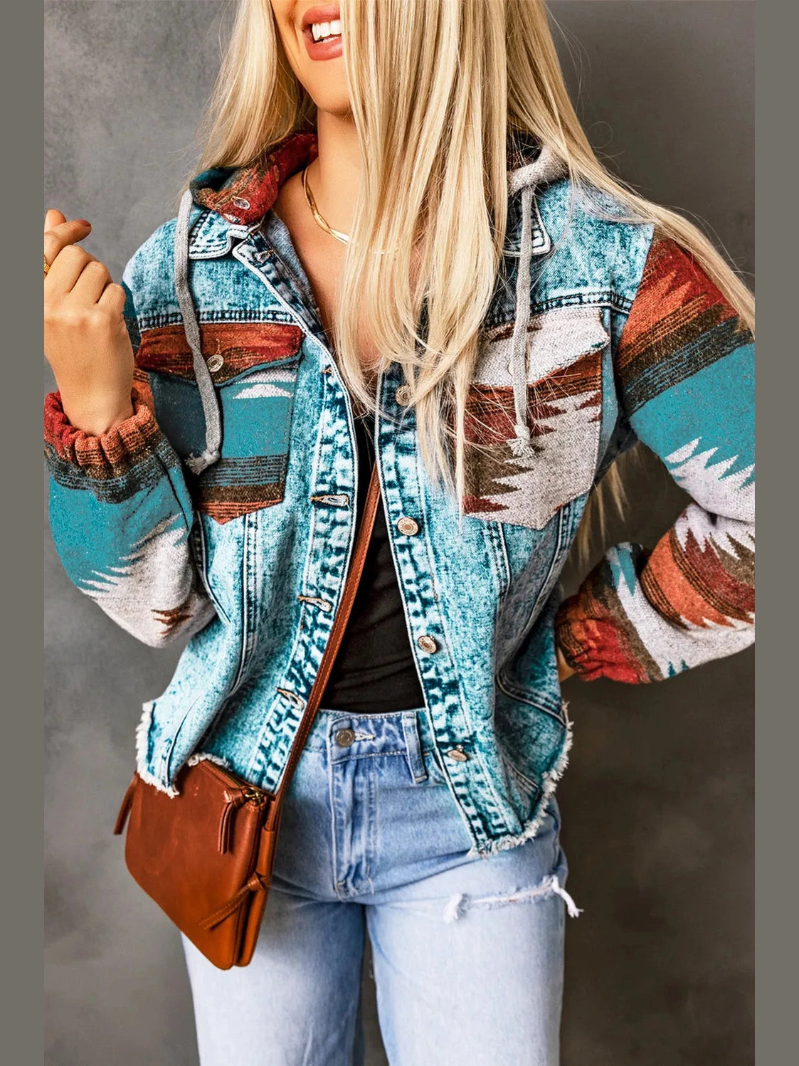 Drawstring Hooded Pocketed Denim Jacket nicholesgifts