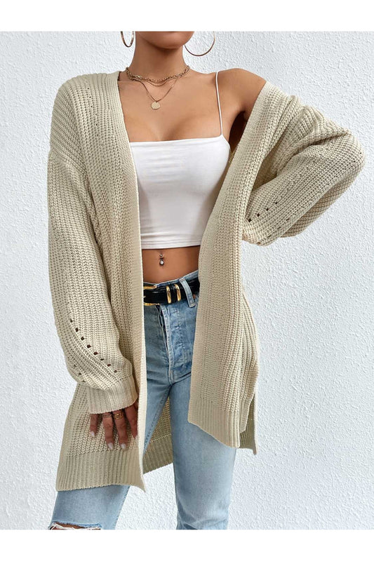Open Front Dropped Shoulder Slit Cardigan NicholesGifts