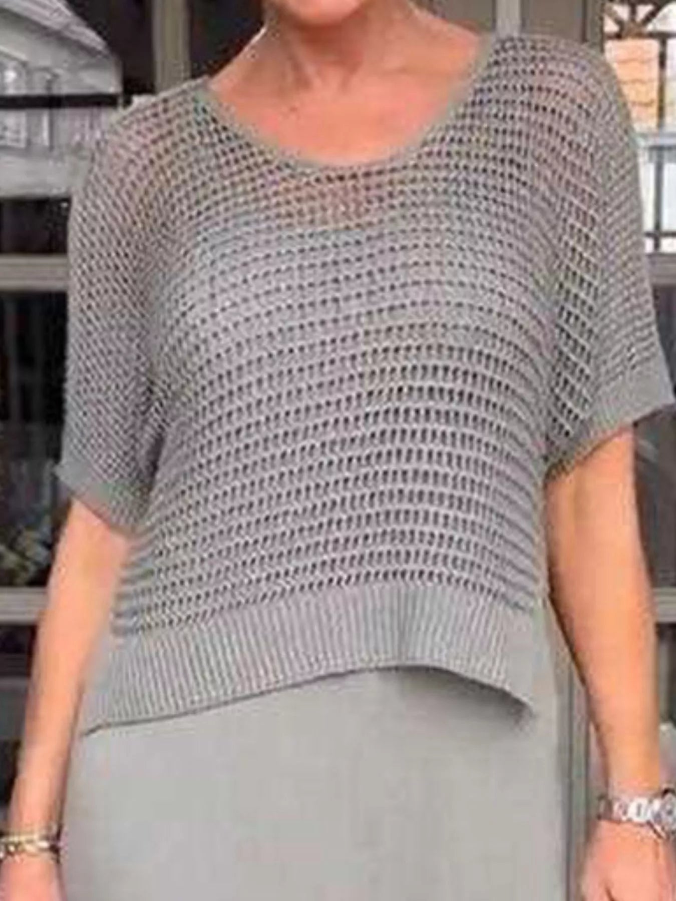 Full Size Openwork Knit Cover Up and Dress Set Plus Size Trendsi
