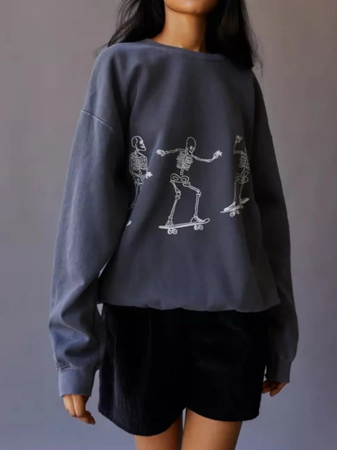 Skeleton Graphic Oversized Sweatshirt Trendsi