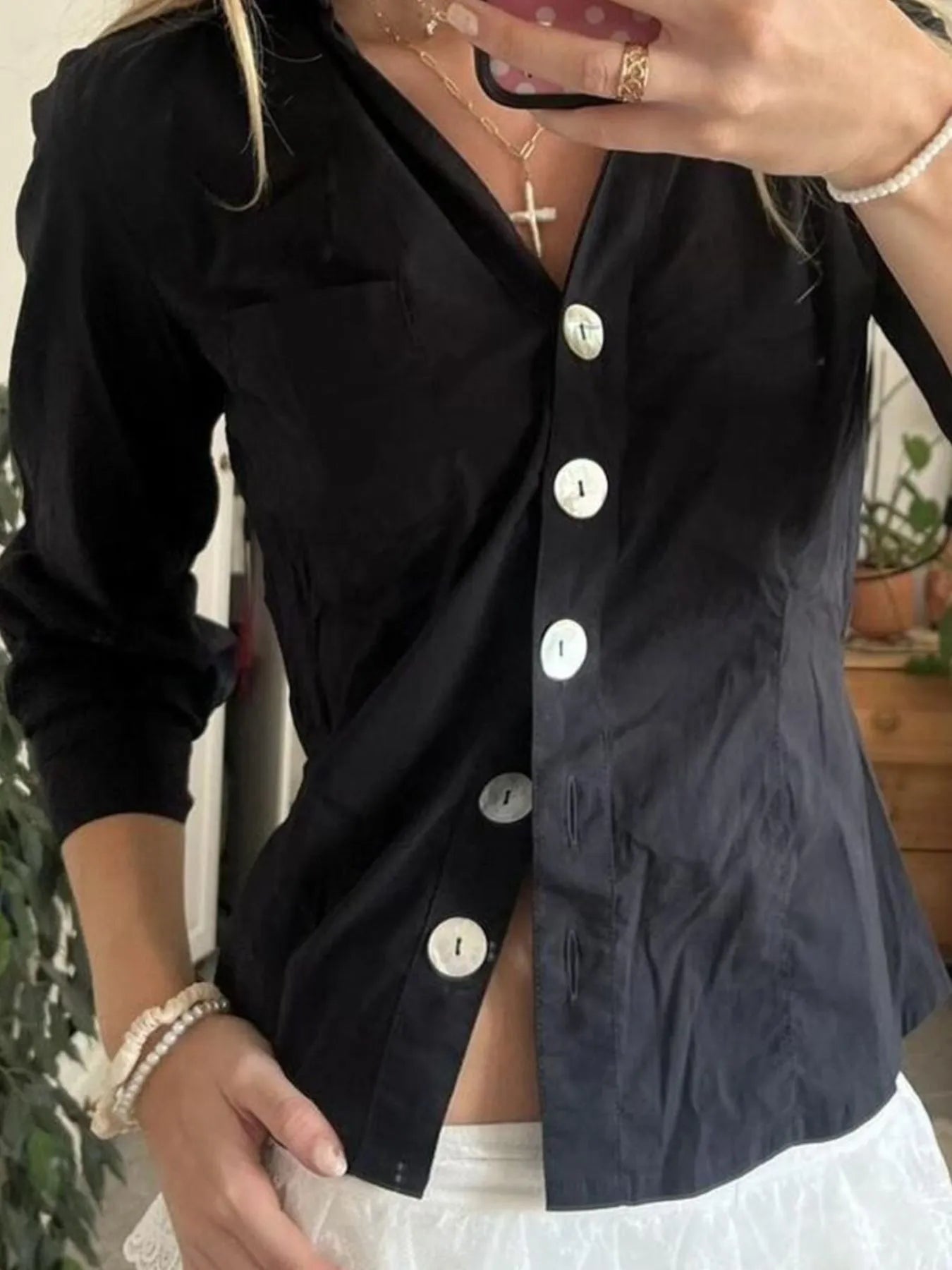Collared Neck Button-Down Shirt