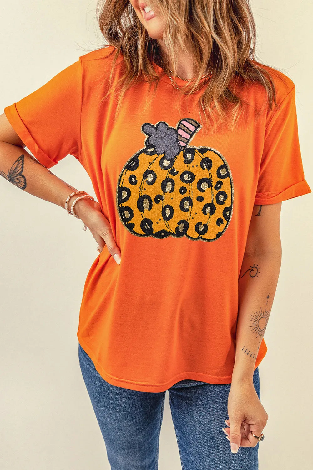 Pumpkin Round Neck Short Sleeve T-Shirt NicholesGifts
