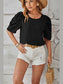 Swiss Dot Round Neck Short Sleeve Blouse nicholesgifts