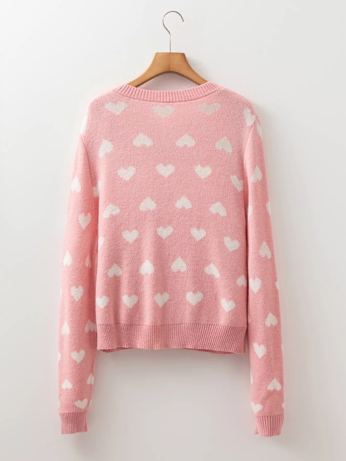 Women Heart Pattern Button Front Cardigan Valentine's Day Sweater nicholesgifts