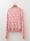Women Heart Pattern Button Front Cardigan Valentine's Day Sweater nicholesgifts