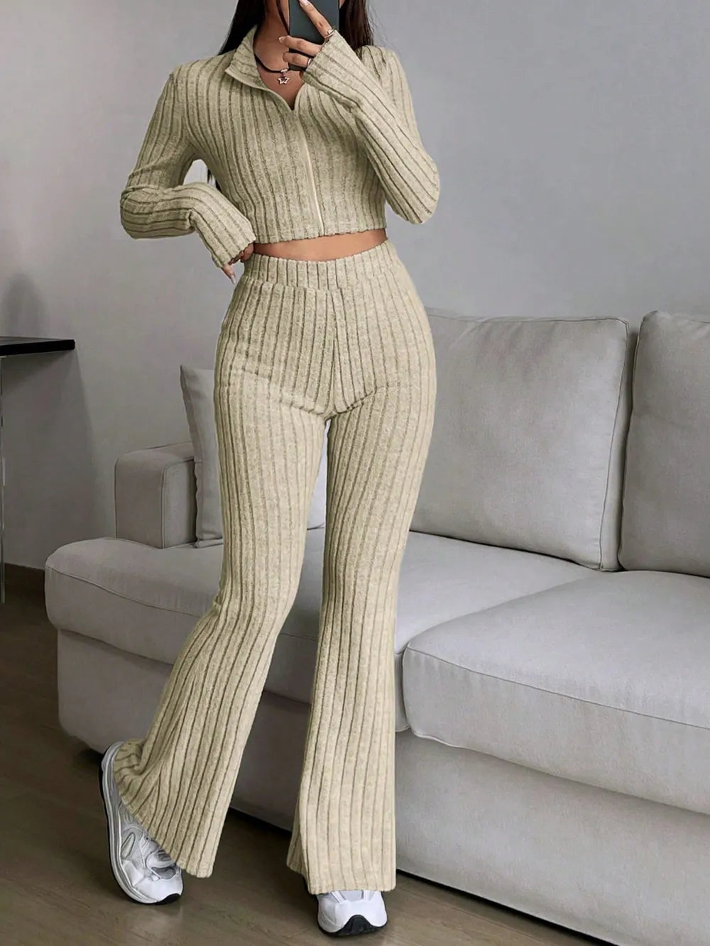 Honey Zip Up Long Sleeve Top and Pants Set nicholesgifts