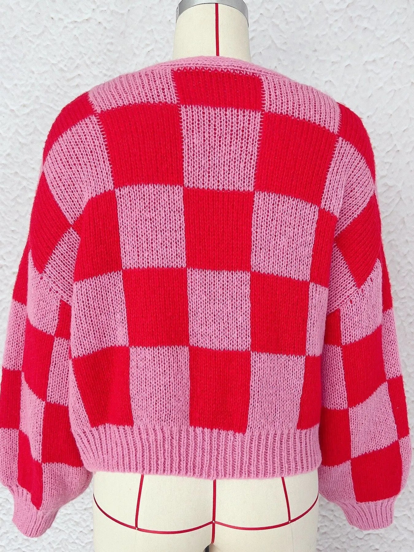 Checkered Open Front Long Sleeve Cardigan