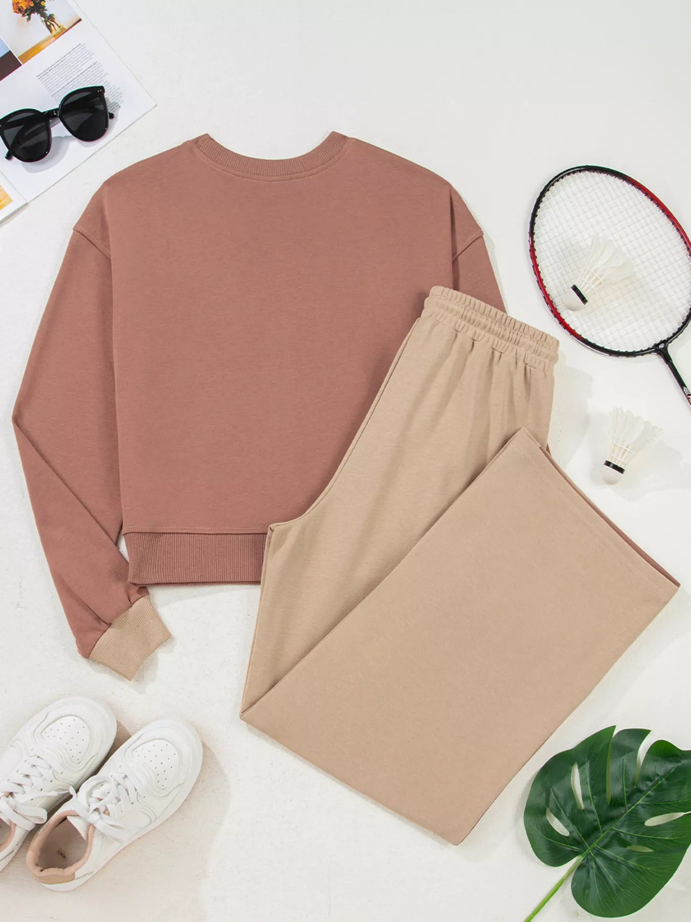 Color Block Long Sleeve Crop Top Drawstring Pant Set nicholesgifts