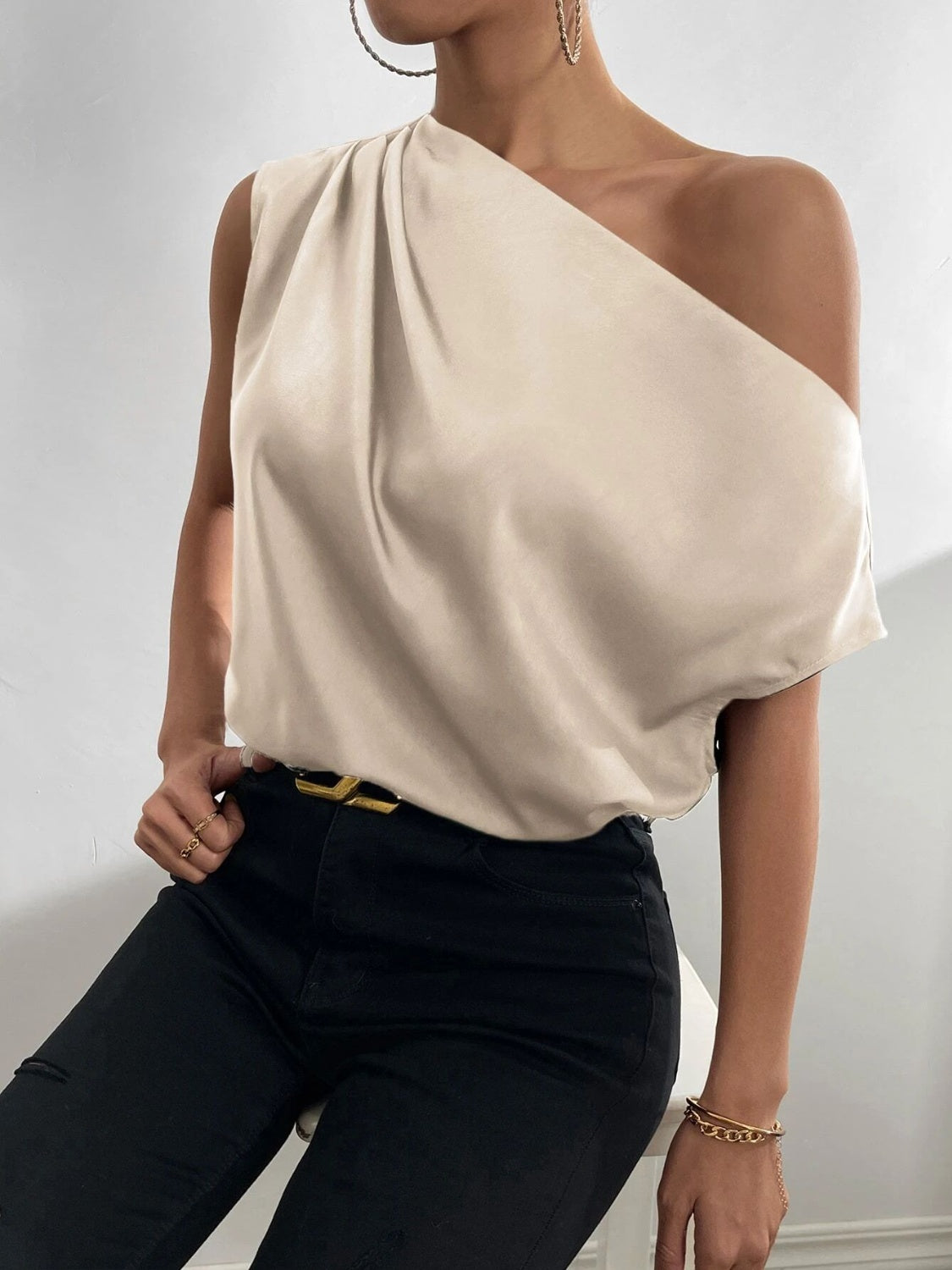 Ruched Single Shoulder Blouse nicholesgifts