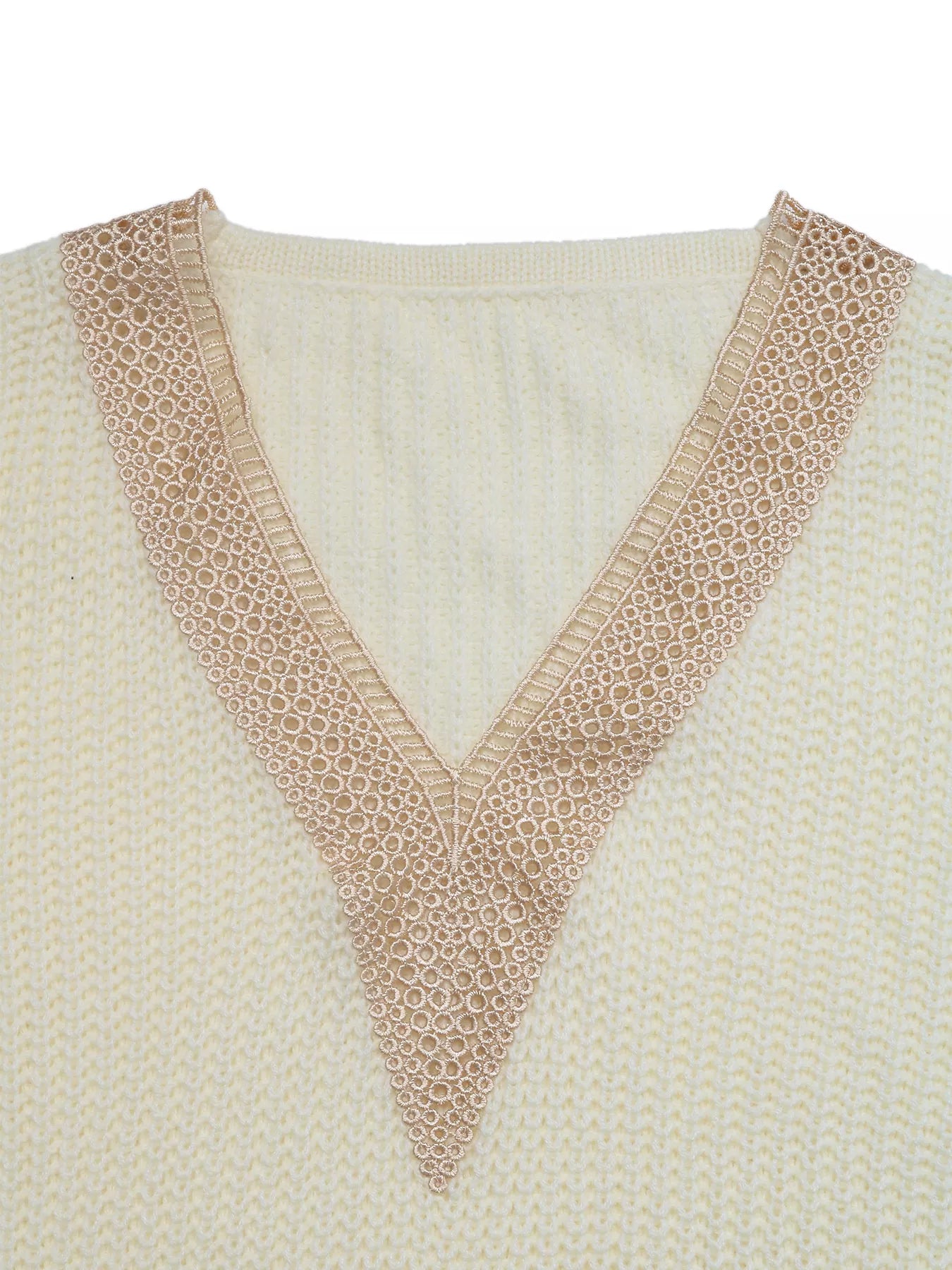 Openwork V-Neck Long Sleeve Sweater