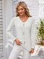Decorative Button Openwork V-Neck T-Shirt nicholesgifts