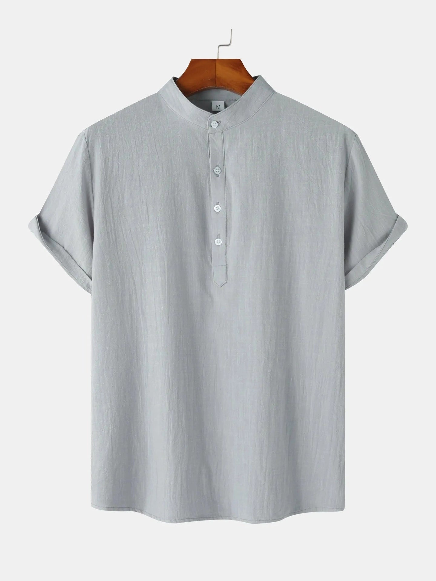 Men's Mandarin Collar Short Sleeve Henley Shirt NicholesGifts
