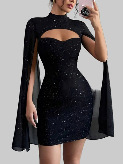 Cutout Bodycon Mini Dress with Cape Sleeves nicholesgifts