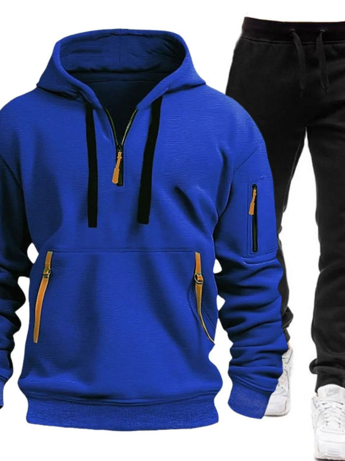 Men's Full Size Drawstring Half Zip Hoodie and Pants Set Plus Size NicholesGifts