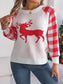 Reindeer Plaid Round Neck Long Sleeve Sweater nicholesgifts