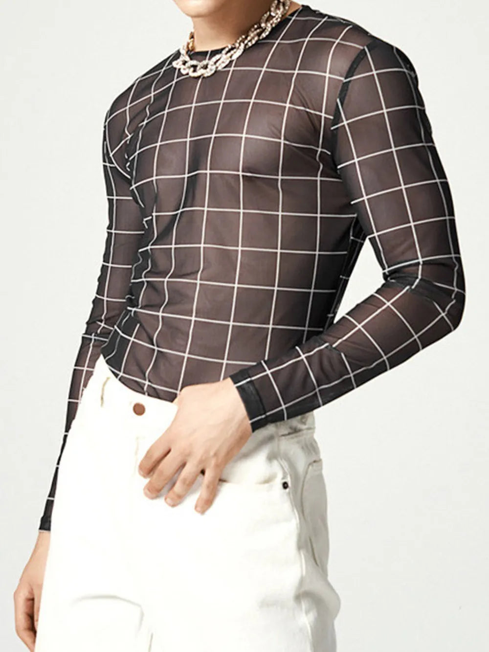 Men's Full Size Plaid Round Neck Long Sleeve Top Plus Size NicholesGifts
