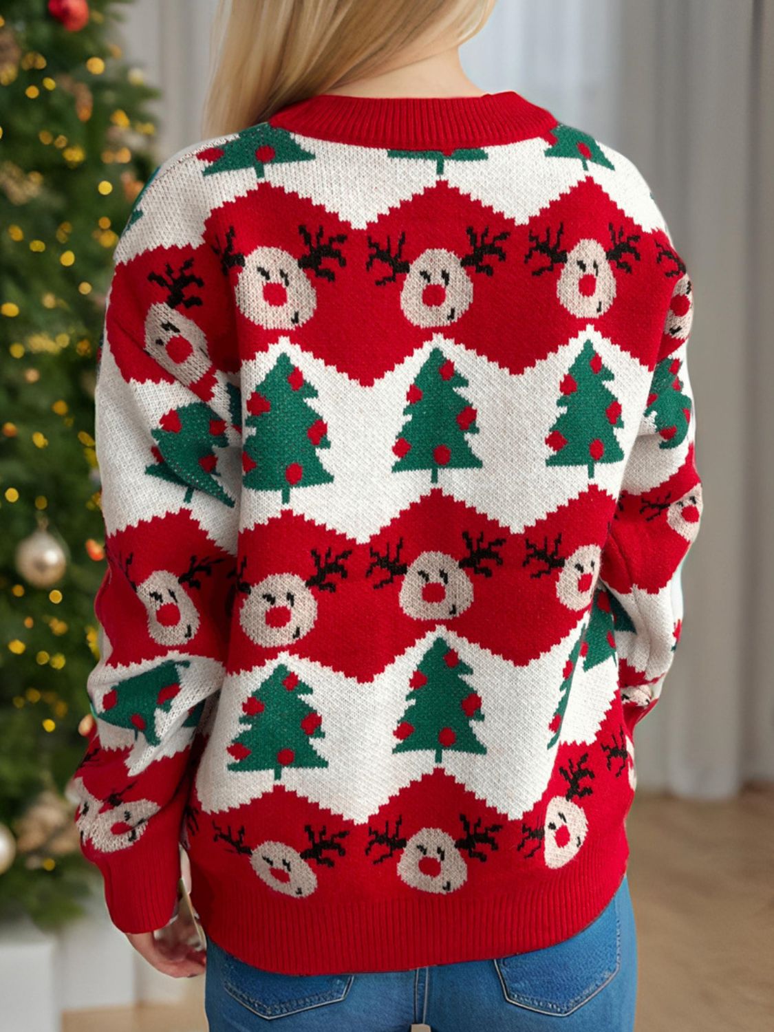 Christmas Element Round Neck Long Sleeve Sweater NicholesGifts