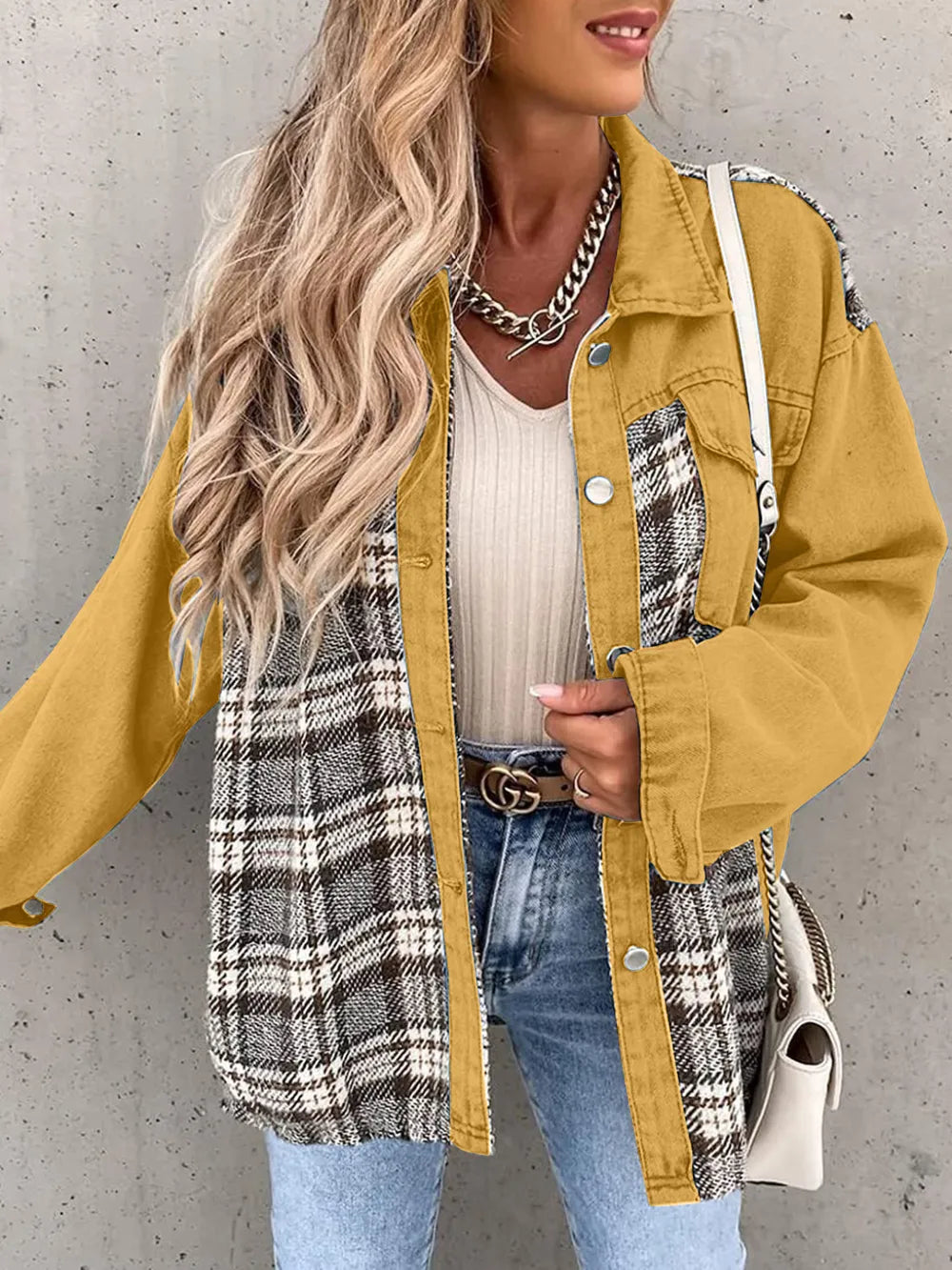 Plaid Button Up Dropped Shoulder Jacket nicholesgifts