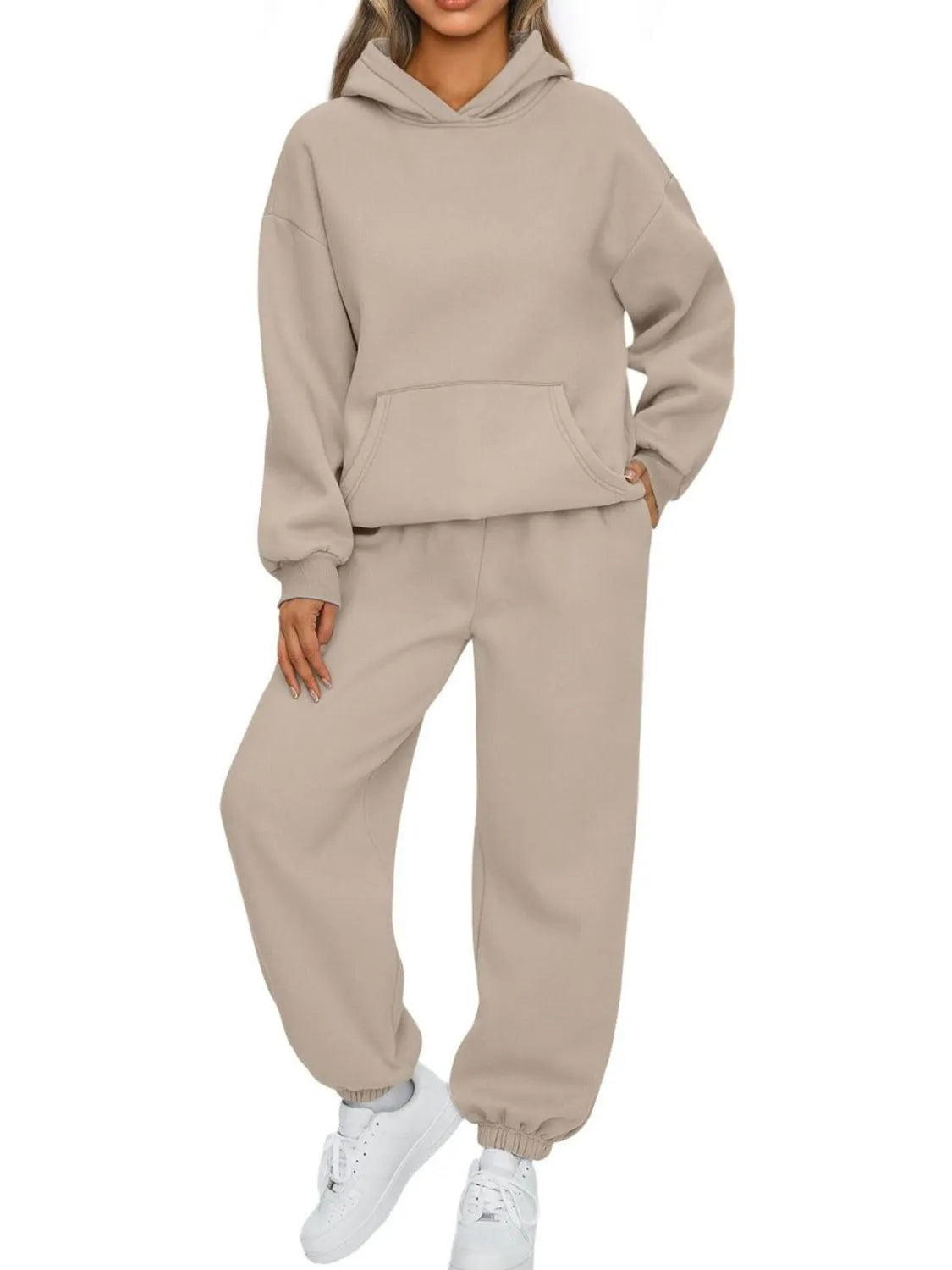 Full Size Kangaroo Pocket Hoodie and Joggers Set Plus Size Trendsi