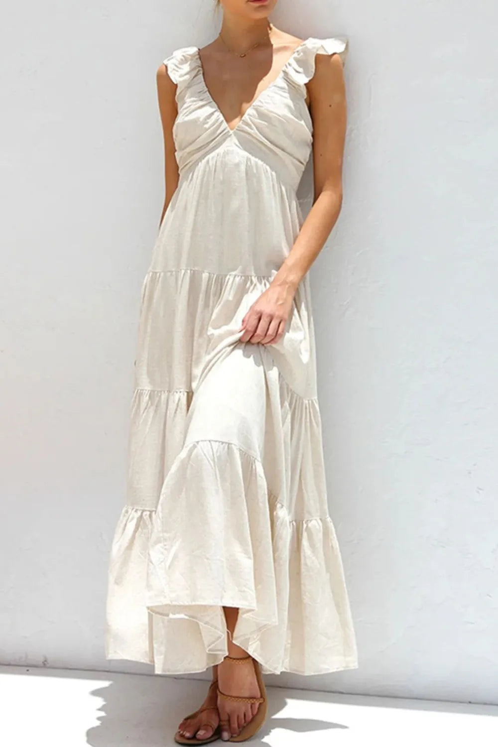 Ruffled V-Neck Tiered Dress NicholesGifts