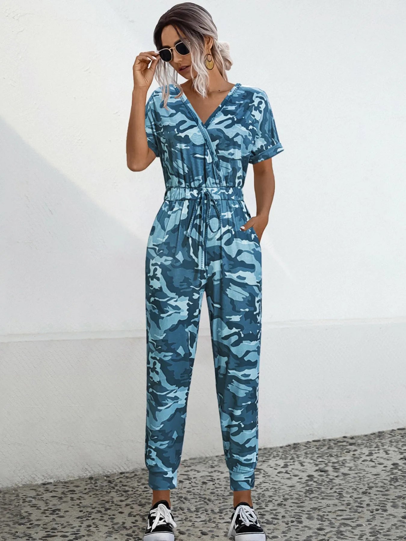 Drawstring Waist Short Sleeve Jumpsuit nicholesgifts