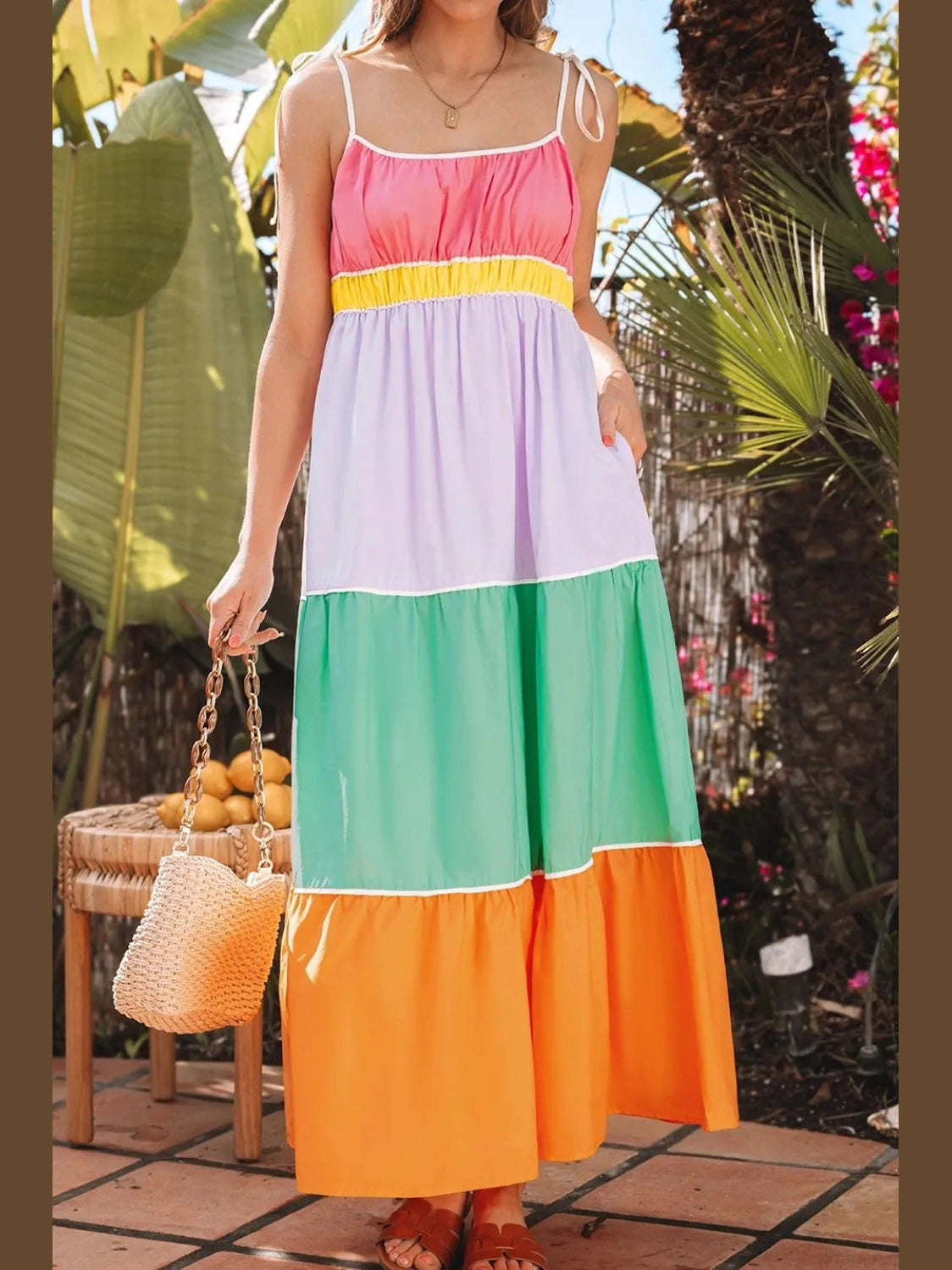 Color Block Flowy Tiered Maxi Dress with Pockets NicholesGifts