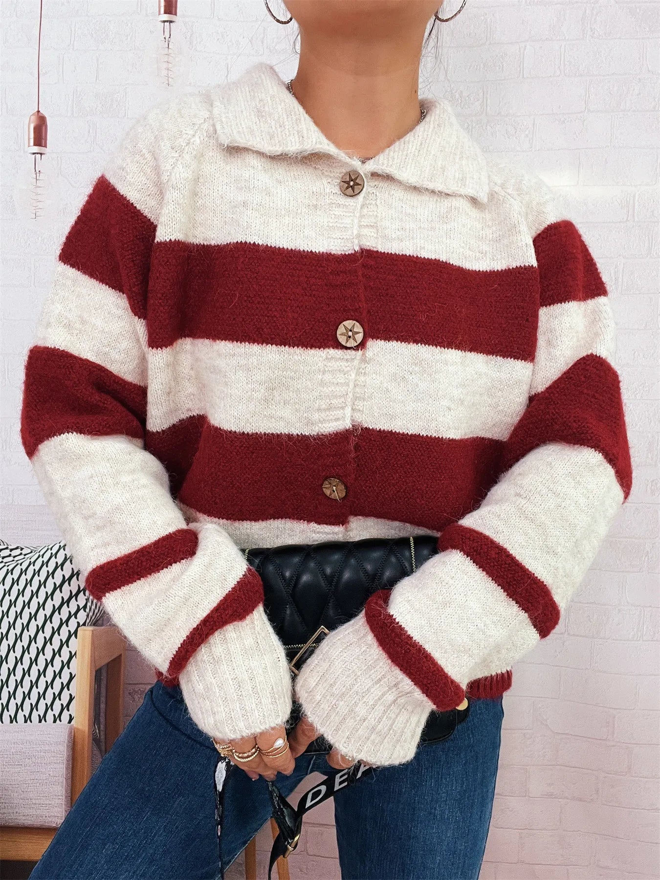 Striped Button-Up Cozy Cardigan