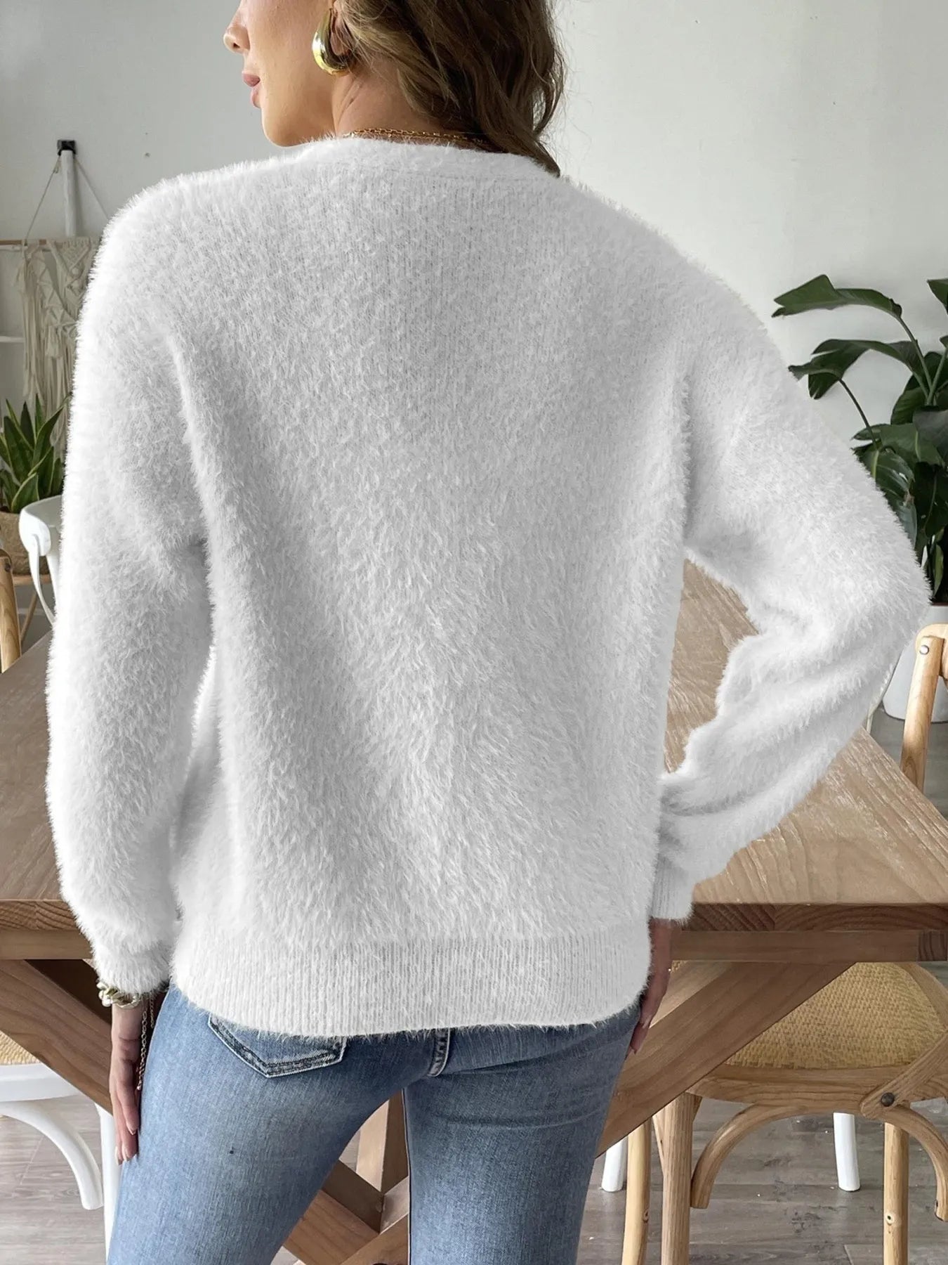 Fuzzy Button-Front Cardigan
