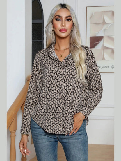 Printed Buttoned Long Sleeve Shirt nicholesgifts