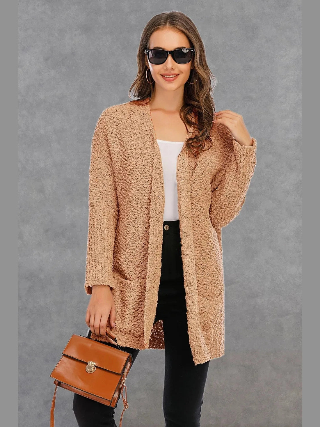 Angel Wings Pocketed Open Front Long Sleeve Cardigan nicholesgifts