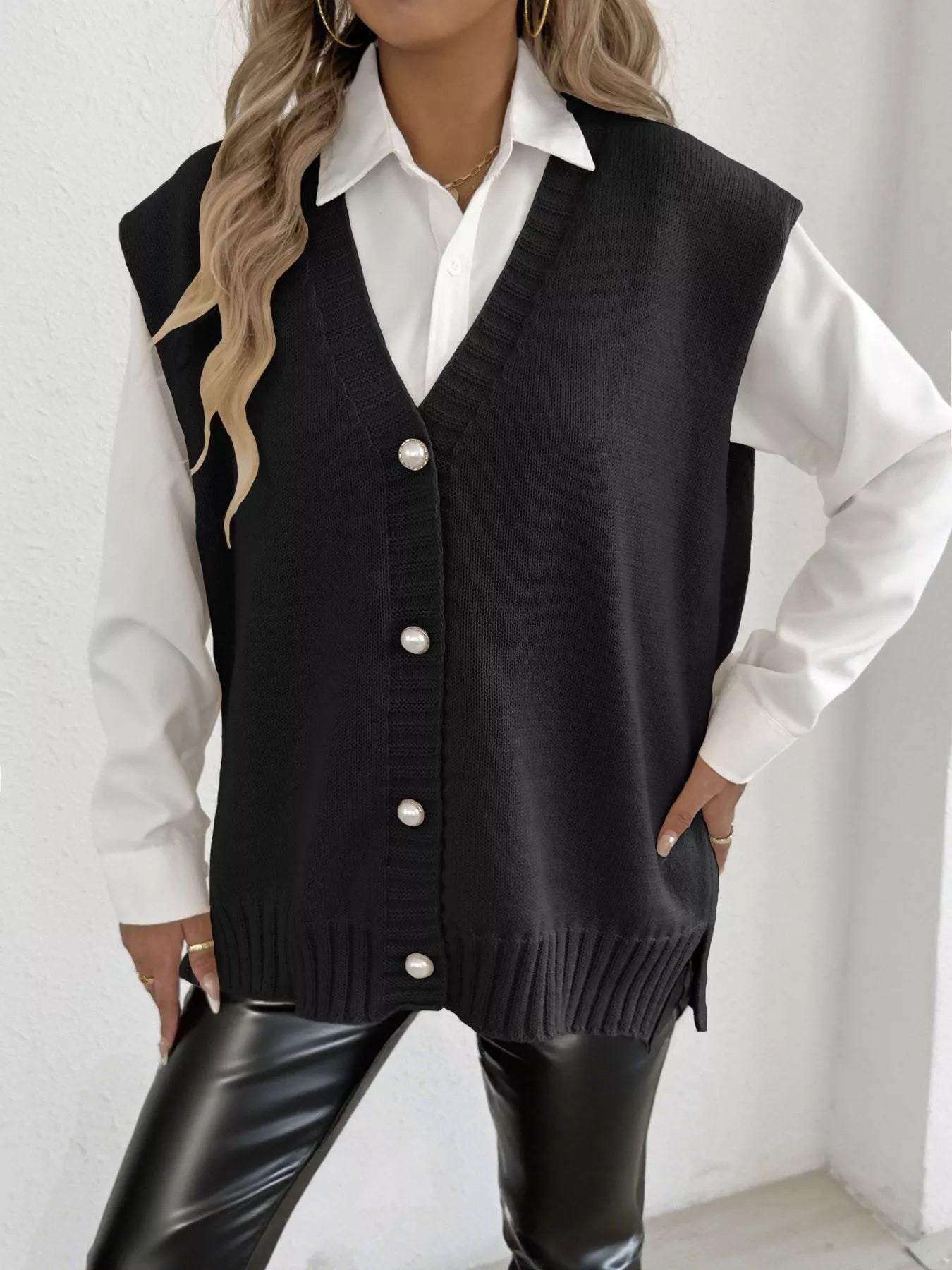 Button-Down Button Up Sweater Vest nicholesgifts