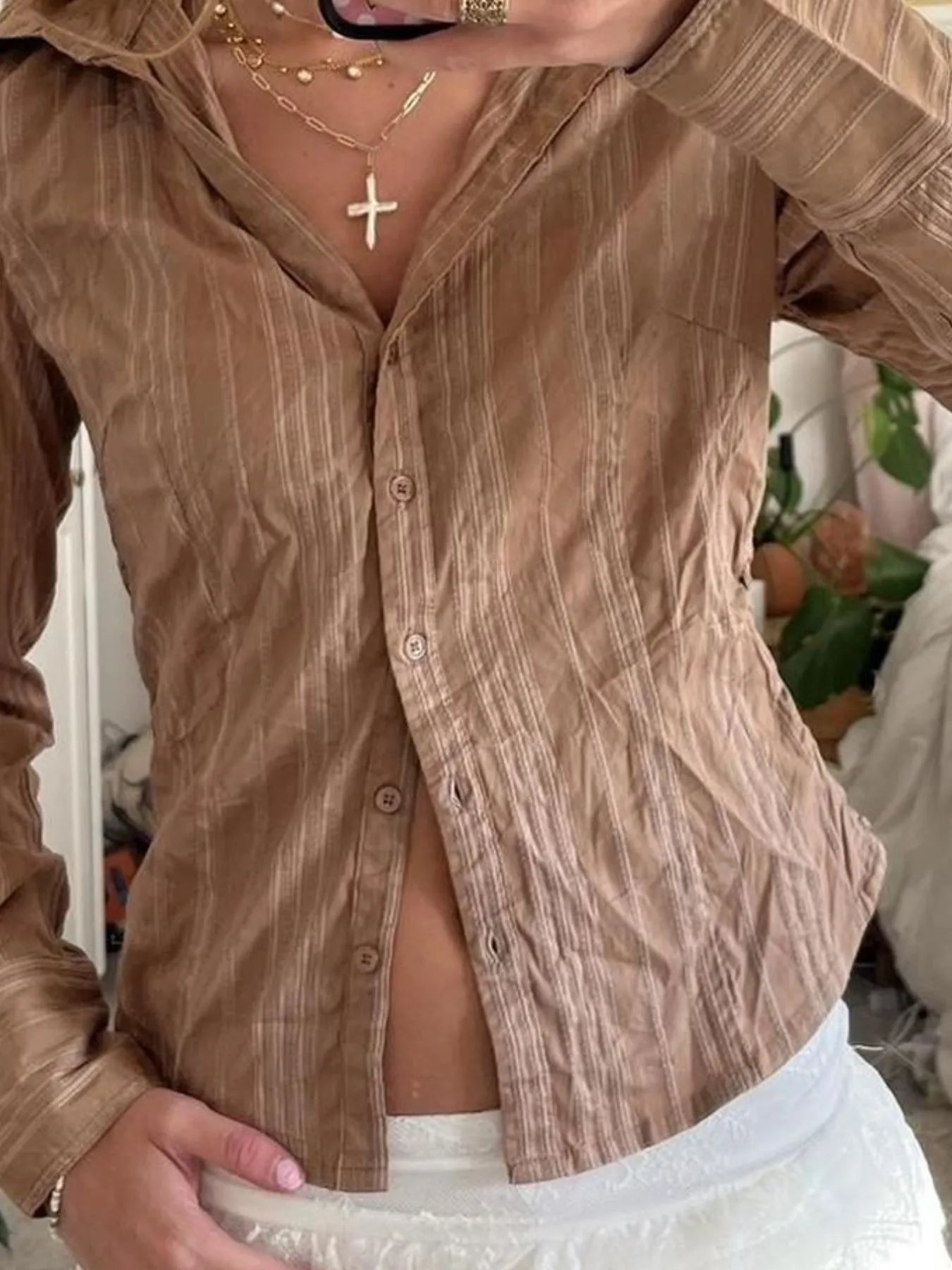 Printed Button-Down Long Sleeve Shirt NicholesGifts