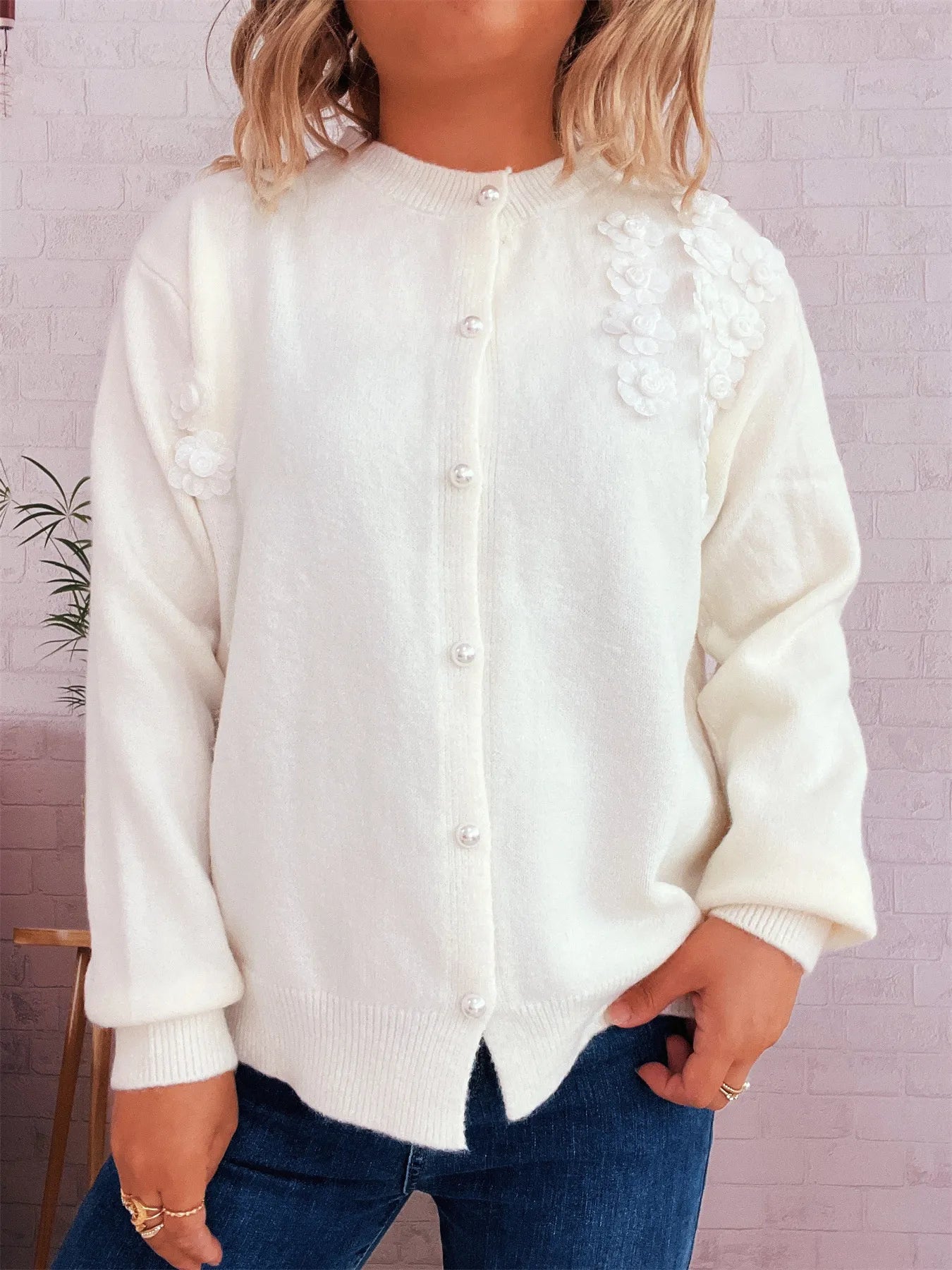 Flower Button Up Long Sleeve Cardigan
