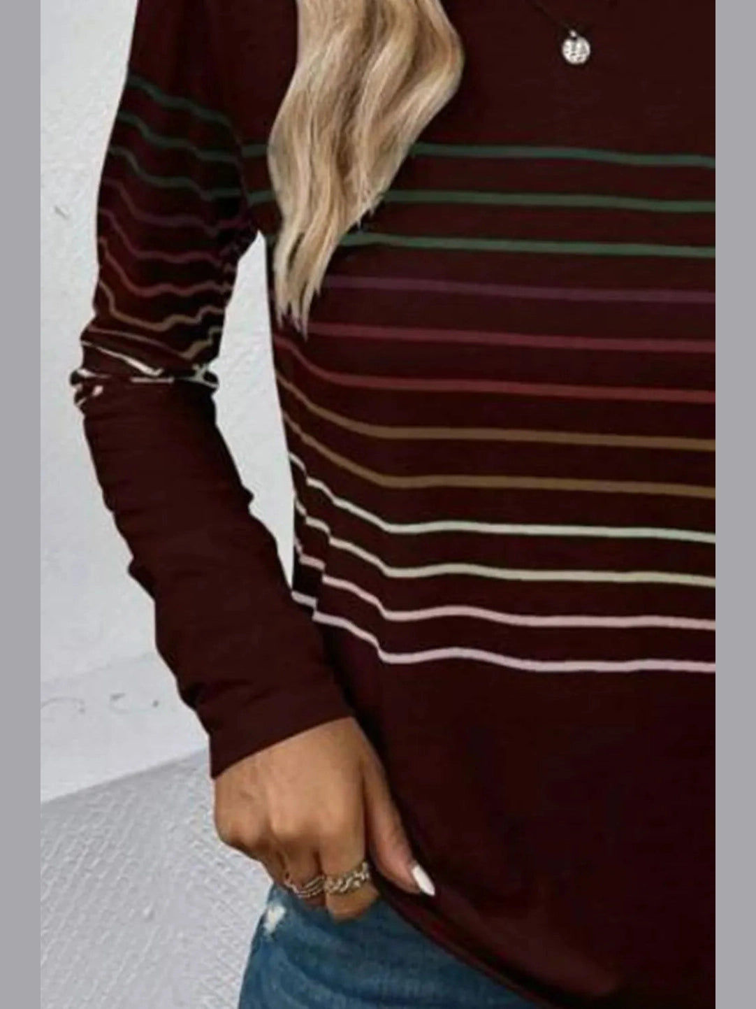 Striped Round Neck Long Sleeve T-Shirt nicholesgifts