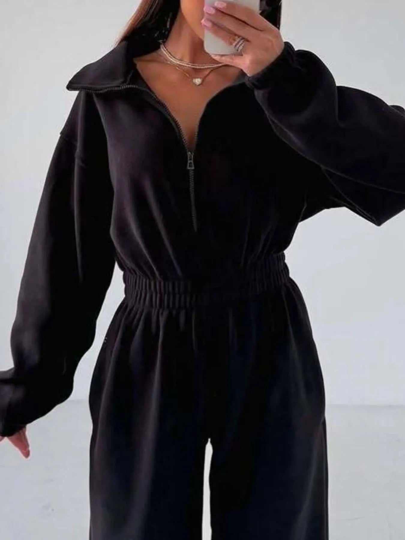 Zip Front Long Sleeve Jumpsuit nicholesgifts
