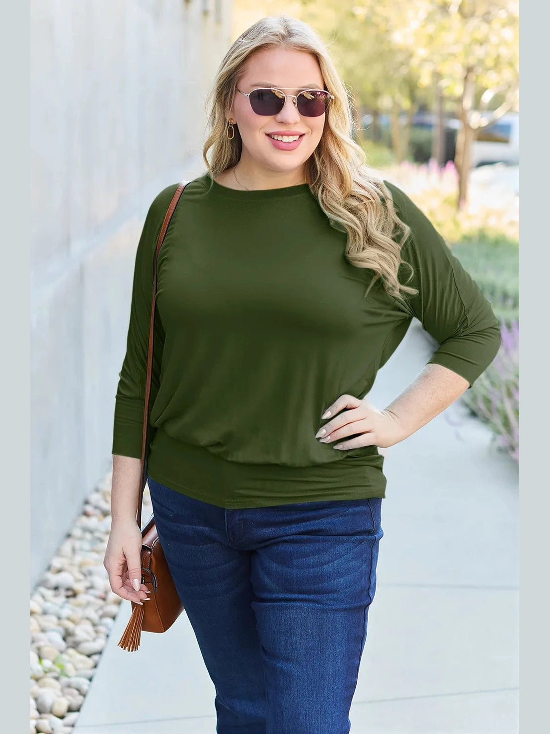 Basic Bae Full Size Round Neck Batwing Sleeve Top nicholesgifts