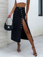 Front Button Slit Midi Denim Skirt nicholesgifts