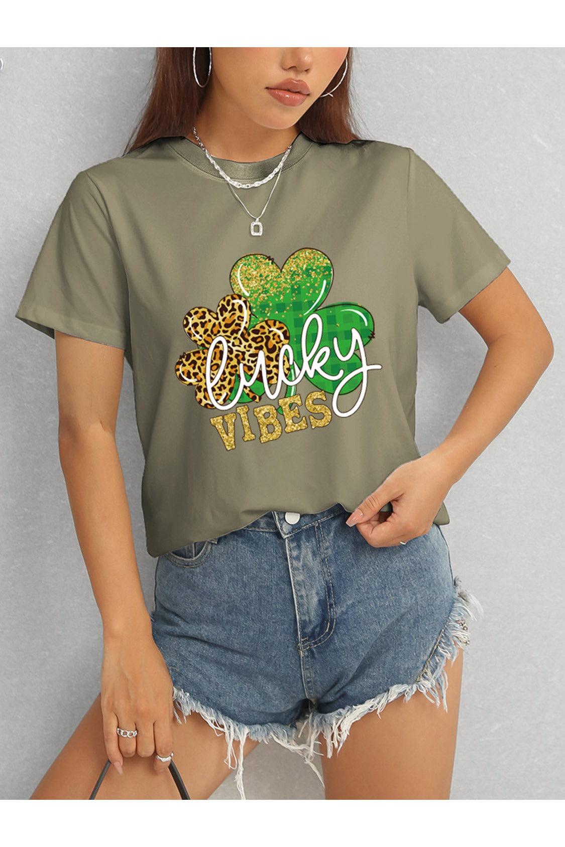 LUCKY VIBES Round Neck Short Sleeve T-Shirt NicholesGifts