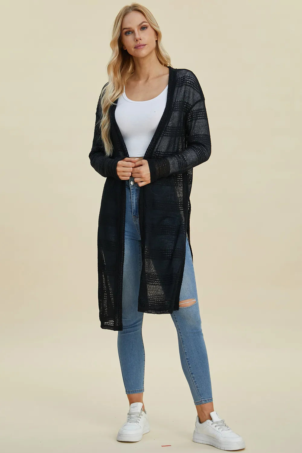 Double Take Full Size Open Front Longline Cardigan NicholesGifts