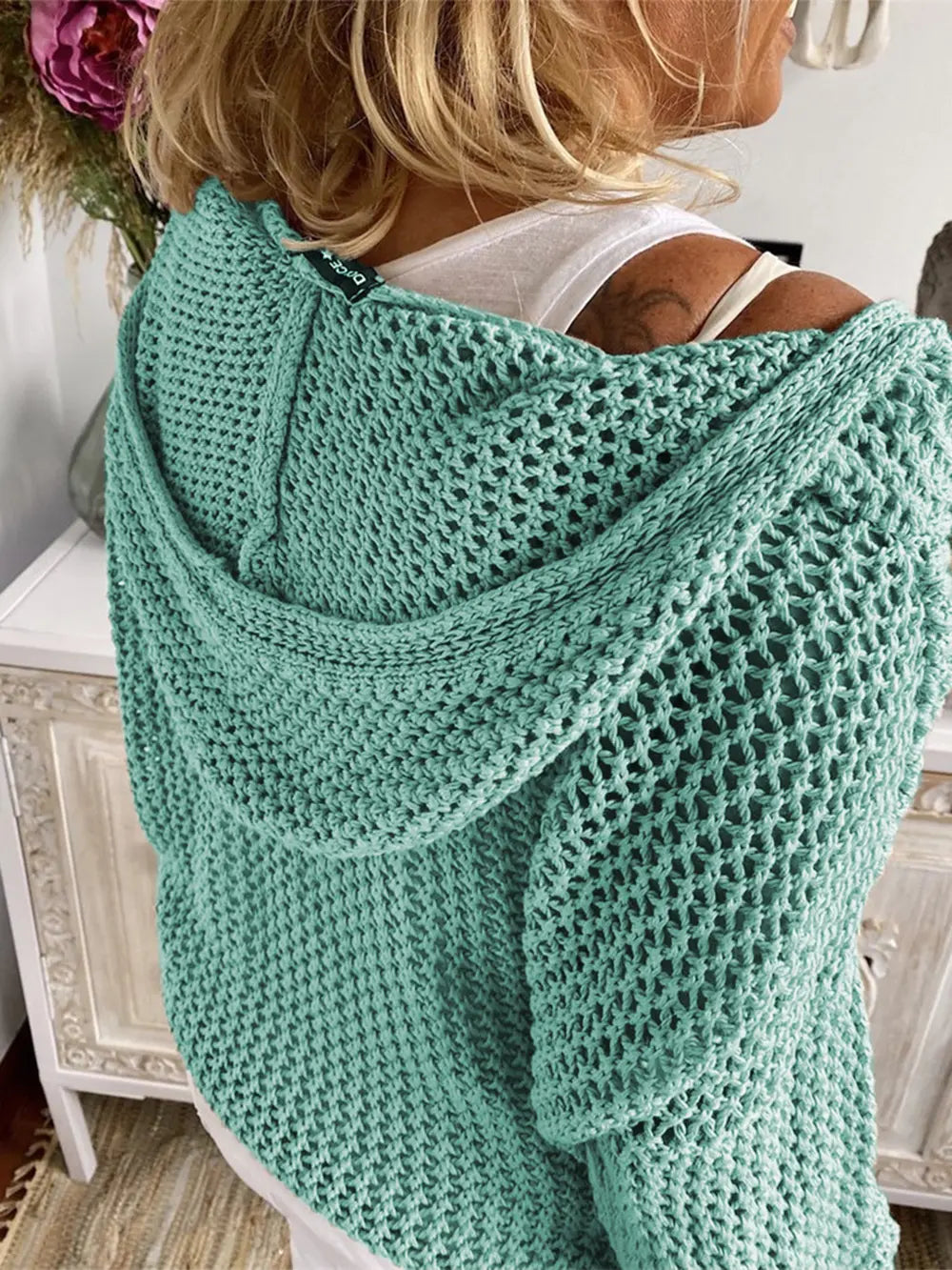 Openwork Hooded Long Sleeve Sweater nicholesgifts