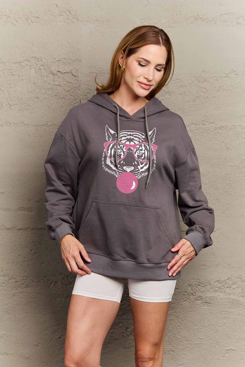 Simply Love Simply Love Full Size Dropped Shoulder Tiger Graphic Hoodie Trendsi