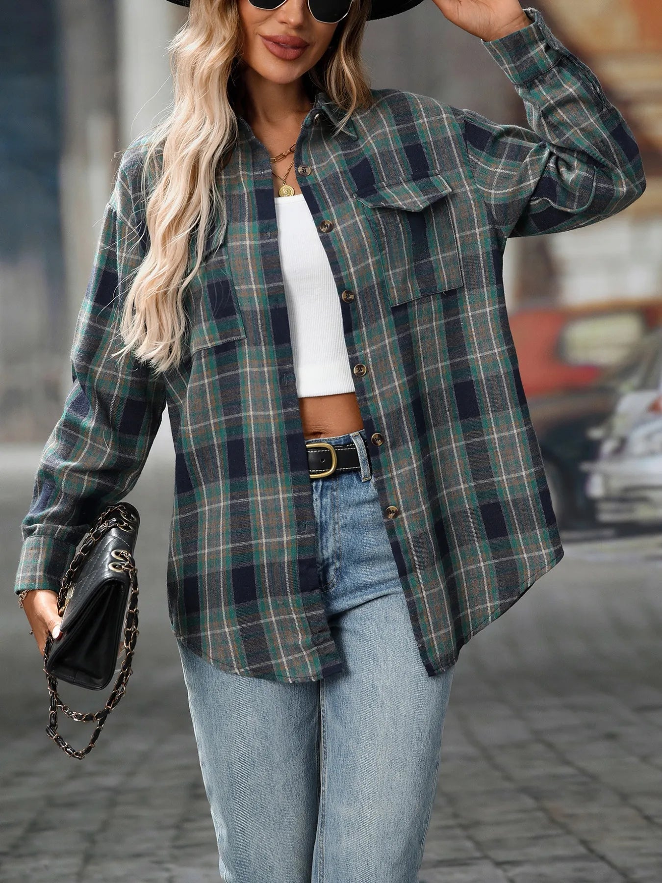 Oversized Plaid Button-Up Shirt NicholesGifts